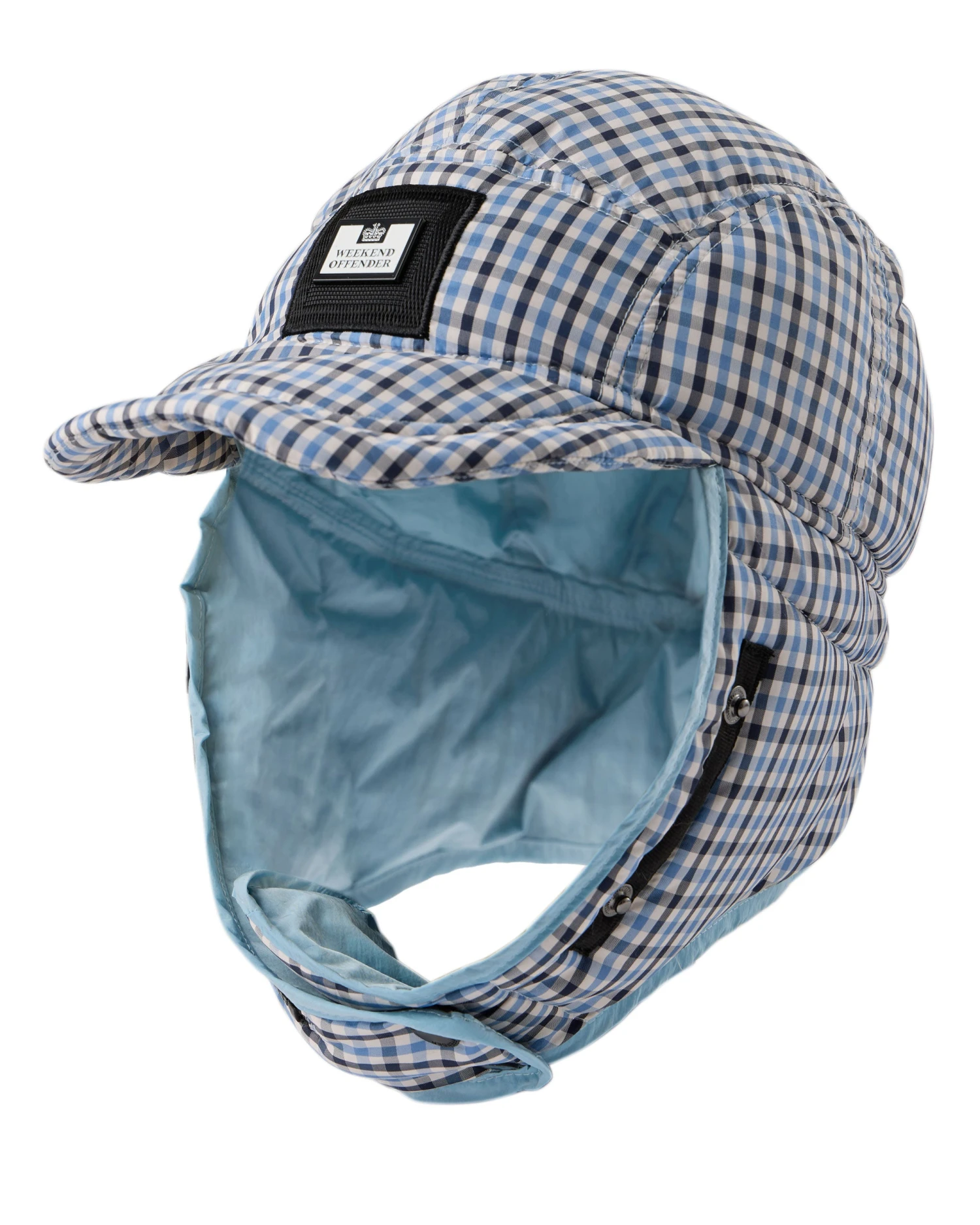 Weekend Offender Zabit Peaked Trapper Hat Blue House Check 1 Weekend Offender Zabit Peaked Trapper Hat Blue House Check