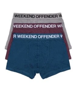 Weekend Offender Boxer Shorts Pack Of 3 Light Grey/ Deep Plum/ Juniper Blue