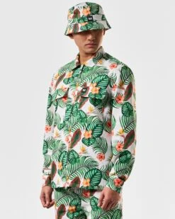 Weekend Offender White Lotus Over-Shirt White Lotus Print 9 Weekend Offender White Lotus Over-Shirt White Lotus Print -Clothing Shop OSSS2420 WHITE LOTUS OVERSHIRT WHITE LOTUS 4120 MODEL