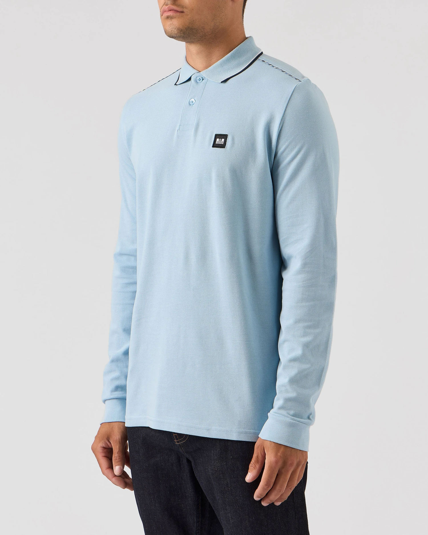Weekend Offender Carola Long Sleeve Polo Shirt Winter Sky/Blue House Check 2 Weekend Offender Carola Long Sleeve Polo Shirt Winter Sky/Blue House Check - Image 2