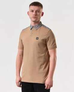 Weekend Offender Costa Polo Shirt Cognac Brown -Clothing Shop POSS2405 COSTA COGNAC 6340 MODEL