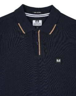Weekend Offender Rivas Polo Shirt Navy/Cognac Brown -Clothing Shop POSS2411 RIVAS NAVY 10737