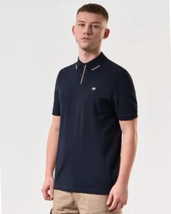 Weekend Offender Rivas Polo Shirt Navy/Cognac Brown -Clothing Shop POSS2411 RIVAS NAVY 5805 MODEL
