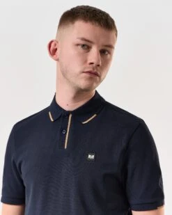 Weekend Offender Rivas Polo Shirt Navy/Cognac Brown -Clothing Shop POSS2411 RIVAS NAVY 5808 MODEL