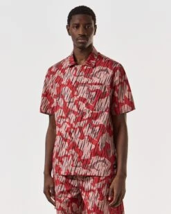 Weekend Offender Monuriki Shirt Blaze Red Rain Camo -Clothing Shop SHSS2404 MONURIKI CAMO BLAZE RAIN 6897