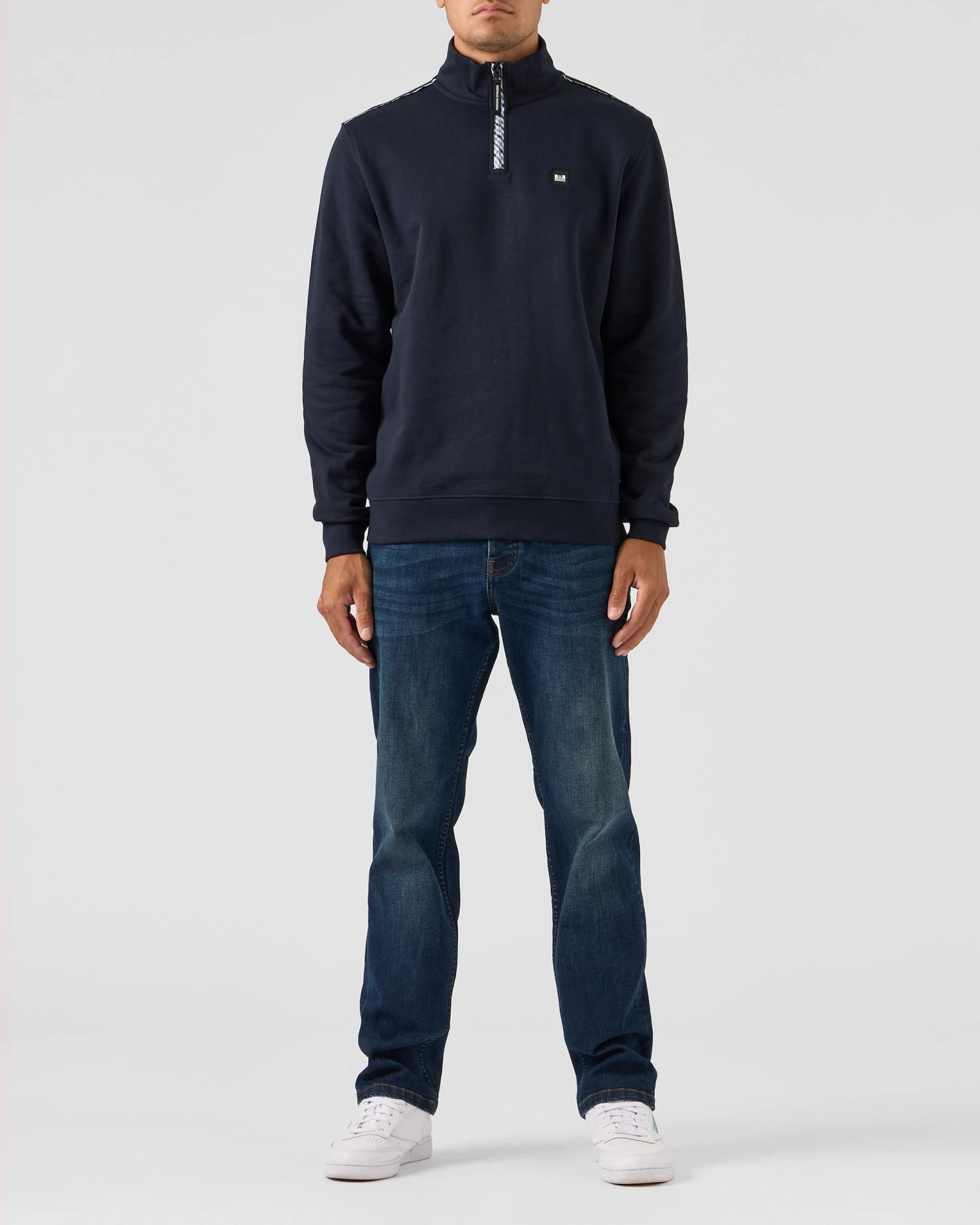 Weekend Offender Matisa Quarter Zip Sweatshirt Navy/Blue House Check 3 Weekend Offender Matisa Quarter Zip Sweatshirt Navy/Blue House Check - Image 3
