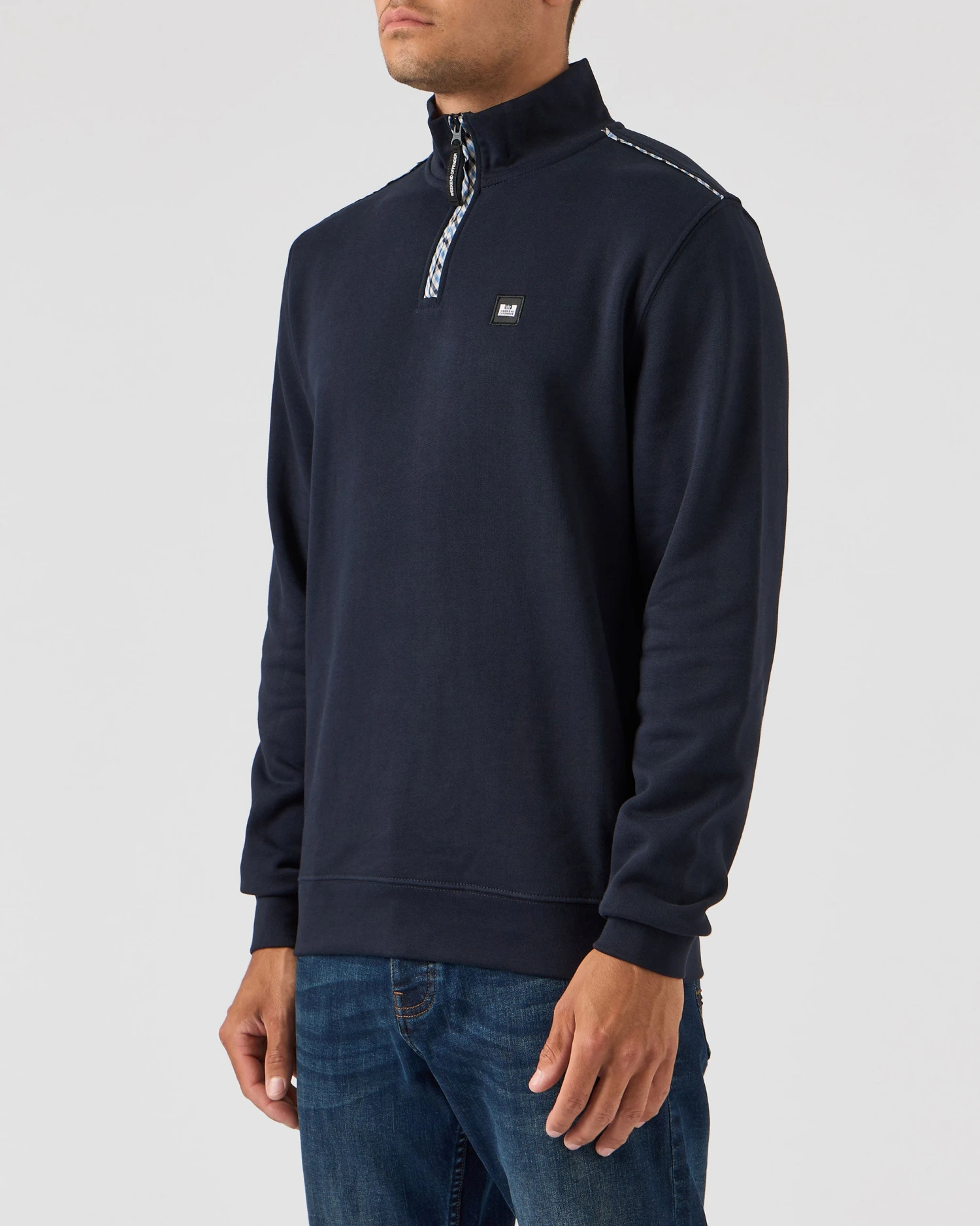 Weekend Offender Matisa Quarter Zip Sweatshirt Navy/Blue House Check 2 Weekend Offender Matisa Quarter Zip Sweatshirt Navy/Blue House Check - Image 2